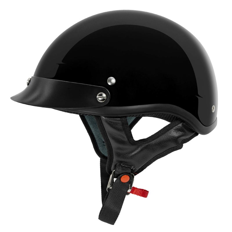 VCAN Unisex-Adult Size Cruiser Solid Gloss Black Half Face Motorcycle Helmet (X-Large) - Image 1
